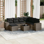 8 Piece Garden Sofa Set with Cushions Grey Poly Rattan