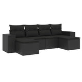 6 Piece Garden Sofa Set with Cushions Black Poly Rattan - Front View