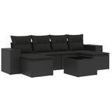7 Piece Garden Sofa Set with Cushions Black Poly Rattan - Front View