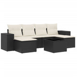 7 Piece Garden Sofa Set with Cushions Black Poly Rattan