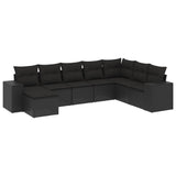 8 Piece Garden Sofa Set with Cushions Black Poly Rattan - Front View