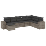 8 Piece Garden Sofa Set with Cushions Grey Poly Rattan - Front View