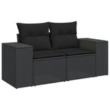 9 Piece Garden Sofa Set with Cushions Black Poly Rattan - Close-Up Angle