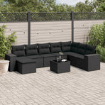 9 Piece Garden Sofa Set with Cushions Black Poly Rattan