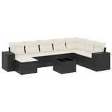 9 Piece Garden Sofa Set with Cushions Black Poly Rattan - Front View