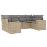 6 Piece Garden Sofa Set with Cushions Beige Poly Rattan - Front View