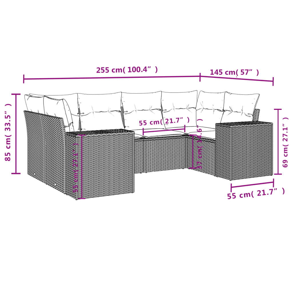 6 Piece Garden Sofa Set with Cushions Grey Poly Rattan