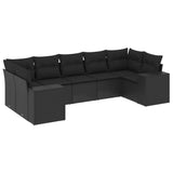 7 Piece Garden Sofa Set with Cushions Black Poly Rattan - Front View