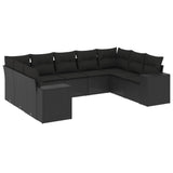 9 Piece Garden Sofa Set with Cushions Black Poly Rattan - Front View