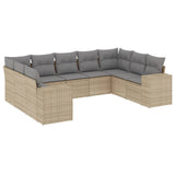 9 Piece Garden Sofa Set with Cushions Beige Poly Rattan - Front View