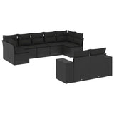 9 Piece Garden Sofa Set with Cushions Black Poly Rattan - Front View