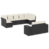 9 Piece Garden Sofa Set with Cushions Black Poly Rattan - Front View