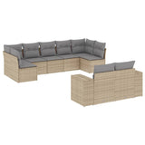 9 Piece Garden Sofa Set with Cushions Beige Poly Rattan - Front View