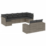 9 Piece Garden Sofa Set with Cushions Grey Poly Rattan - Front View