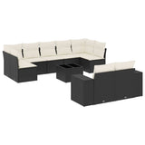 10 Piece Garden Sofa Set with Cushions Black Poly Rattan - Front View