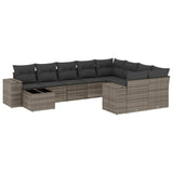 10 Piece Garden Sofa Set with Cushions Grey Poly Rattan - Front View
