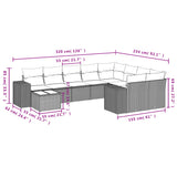 10 Piece Garden Sofa Set with Cushions Grey Poly Rattan - Low Angle