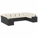 10 Piece Garden Sofa Set with Cushions Black Poly Rattan - Front View