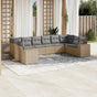 10 Piece Garden Sofa Set with Cushions Beige Poly Rattan