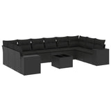 11 Piece Garden Sofa Set with Cushions Black Poly Rattan - Front View