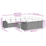 11 Piece Garden Sofa Set with Cushions Grey Poly Rattan - Low Angle