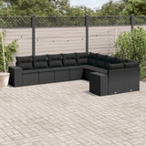 10 Piece Garden Sofa Set with Cushions Black Poly Rattan