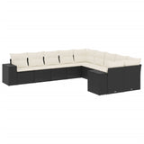 10 Piece Garden Sofa Set with Cushions Black Poly Rattan - Front View