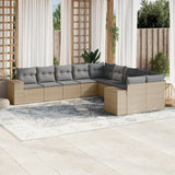 10 Piece Garden Sofa Set with Cushions Beige Poly Rattan