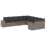 10 Piece Garden Sofa Set with Cushions Grey Poly Rattan - Front View