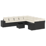 11 Piece Garden Sofa Set with Cushions Black Poly Rattan - Front View