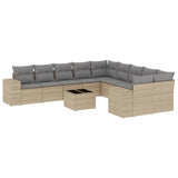 11 Piece Garden Sofa Set with Cushions Beige Poly Rattan - Front View