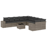 11 Piece Garden Sofa Set with Cushions Grey Poly Rattan - Front View