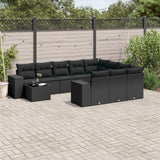 11 Piece Garden Sofa Set with Cushions Black Poly Rattan
