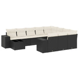 11 Piece Garden Sofa Set with Cushions Black Poly Rattan - Front View