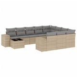 11 Piece Garden Sofa Set with Cushions Beige Poly Rattan - Front View
