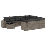 11 Piece Garden Sofa Set with Cushions Grey Poly Rattan - Front View