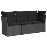 3 Piece Garden Sofa Set with Cushions Black Poly Rattan - Front View
