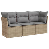 3 Piece Garden Sofa Set with Cushions Beige Poly Rattan - Front View