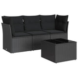 4 Piece Garden Sofa Set with Cushions Black Poly Rattan - Front View