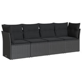 4 Piece Garden Sofa Set with Cushions Black Poly Rattan - Front View