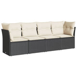 4 Piece Garden Sofa Set with Cushions Black Poly Rattan - Front View