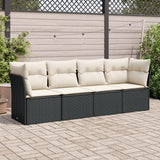 4 Piece Garden Sofa Set with Cushions Black Poly Rattan