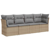 4 Piece Garden Sofa Set with Cushions Beige Poly Rattan - Front View