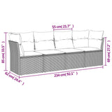 4 Piece Garden Sofa Set with Cushions Grey Poly Rattan - Side View
