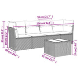 5 Piece Garden Sofa Set with Cushions Black Poly Rattan - Side View