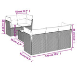 6 Piece Garden Sofa Set with Cushions Black Poly Rattan - Side View