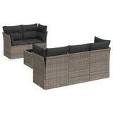 6 Piece Garden Sofa Set with Cushions Grey Poly Rattan - Front View