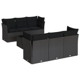 7 Piece Garden Sofa Set with Cushions Black Poly Rattan - Front View
