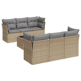 7 Piece Garden Sofa Set with Cushions Beige Poly Rattan - Front View