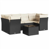 7 Piece Garden Sofa Set with Cushions Black Poly Rattan - Front View